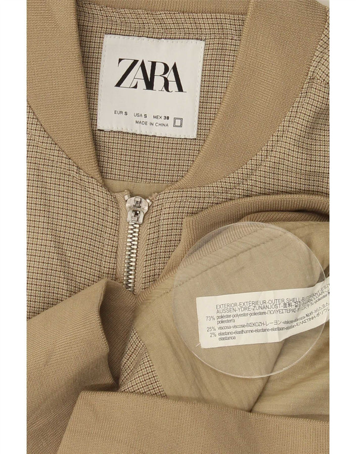Giubbotto bomber da uomo Zara UK 36 piccolo poliestere a quadri beige