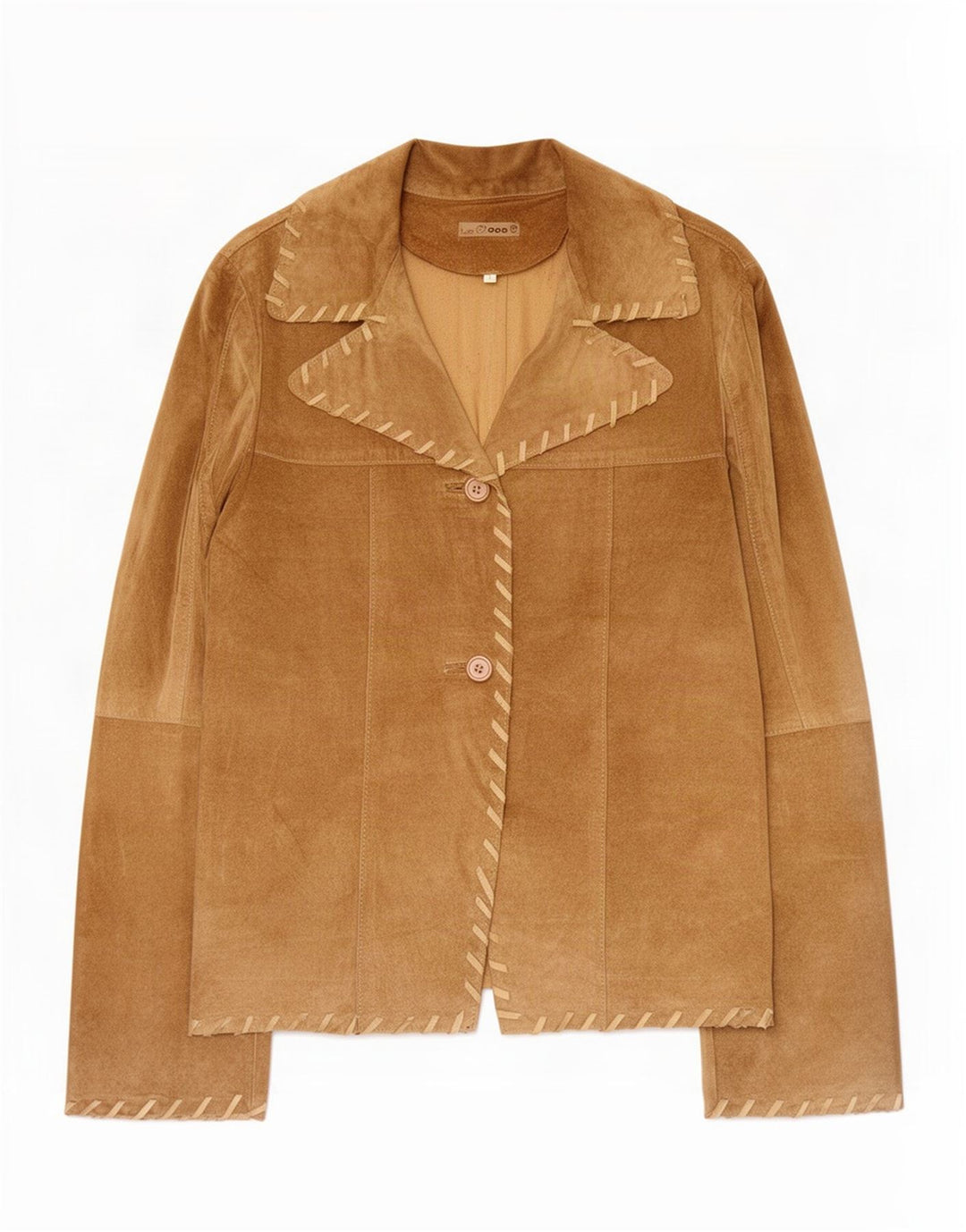 Giacca blazer vintage in pelle scamosciata a 2 bottoni da donna UK 14 grande beige
