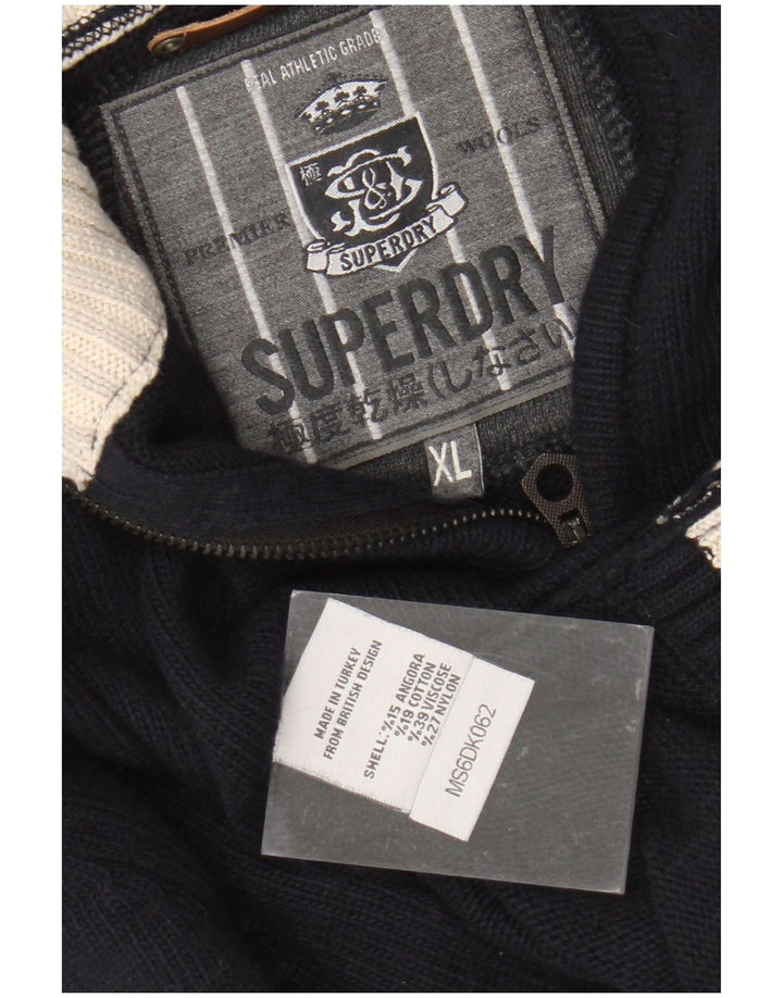 SUPERDRY Mens Zip Neck Jumper Sweater XL Navy Blue Viscose