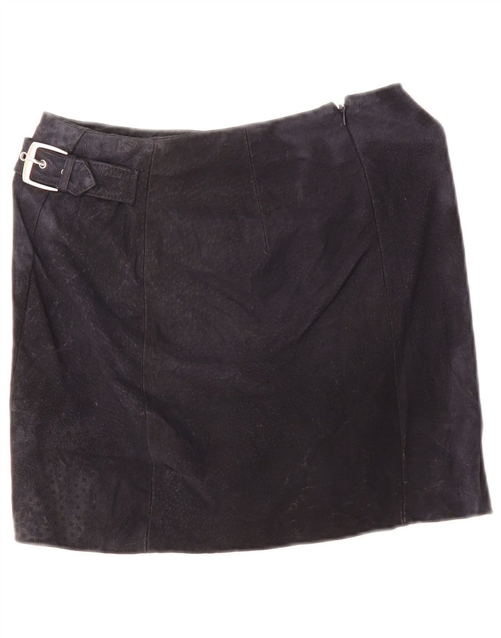 Minigonna da donna in pelle scamosciata Mango EU 34 XS W28 Pelle blu navy