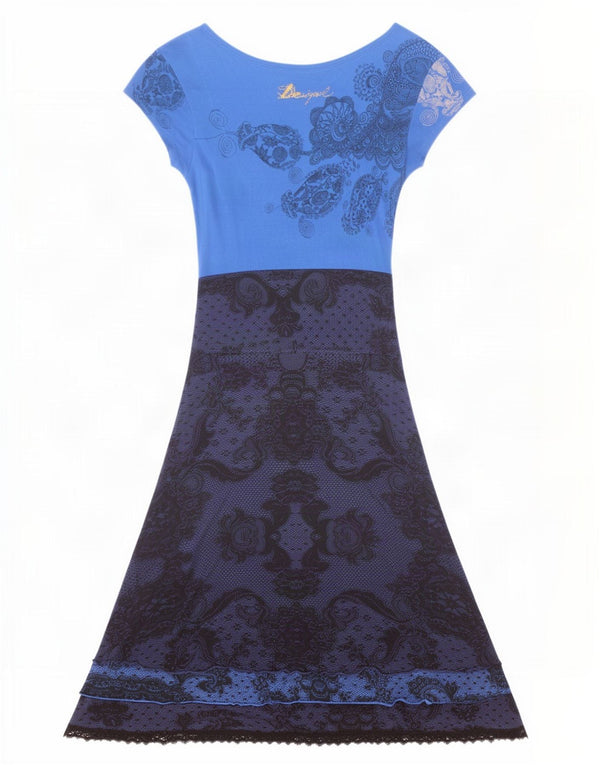 Desigual Abito a trapezio da donna UK 4 XS Blu Paisley Viscosa