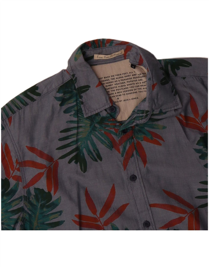 JACK & JONES Camicia da uomo a maniche corte in cotone floreale grigio medio