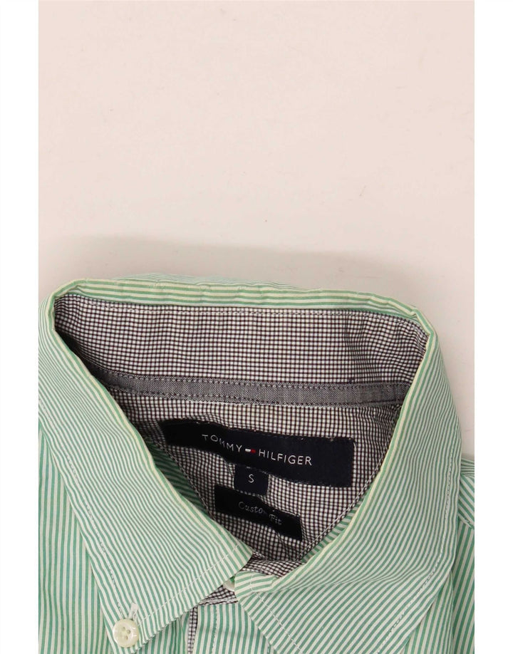 Camicia da uomo Custom Fit Tommy Hilfiger piccola in cotone a righe verdi