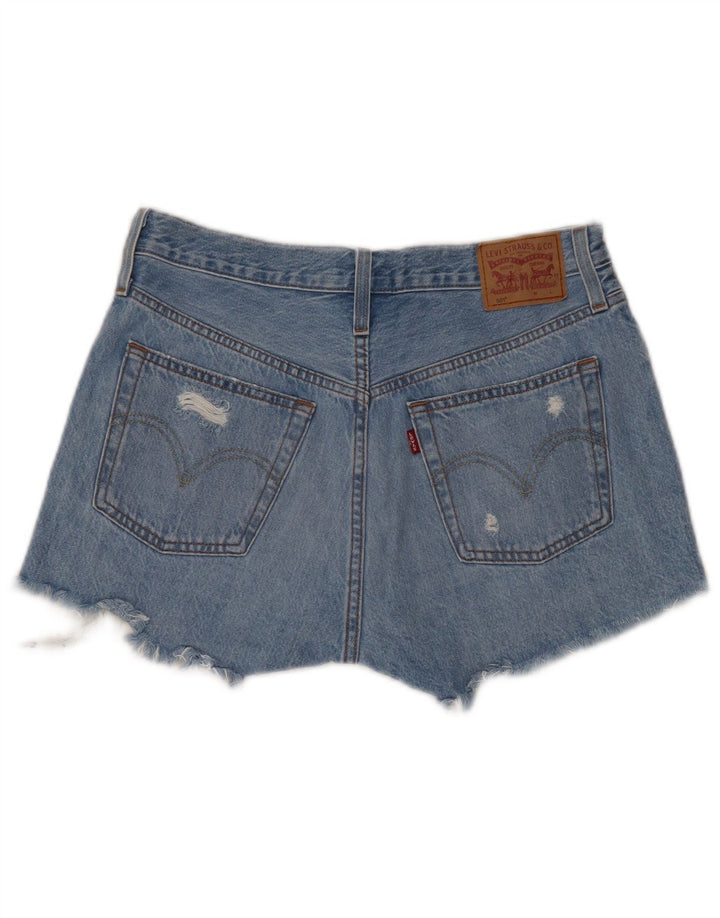 LEVI'S Pantaloncini di jeans invecchiati a vita alta 501 da donna W28 Blu medio