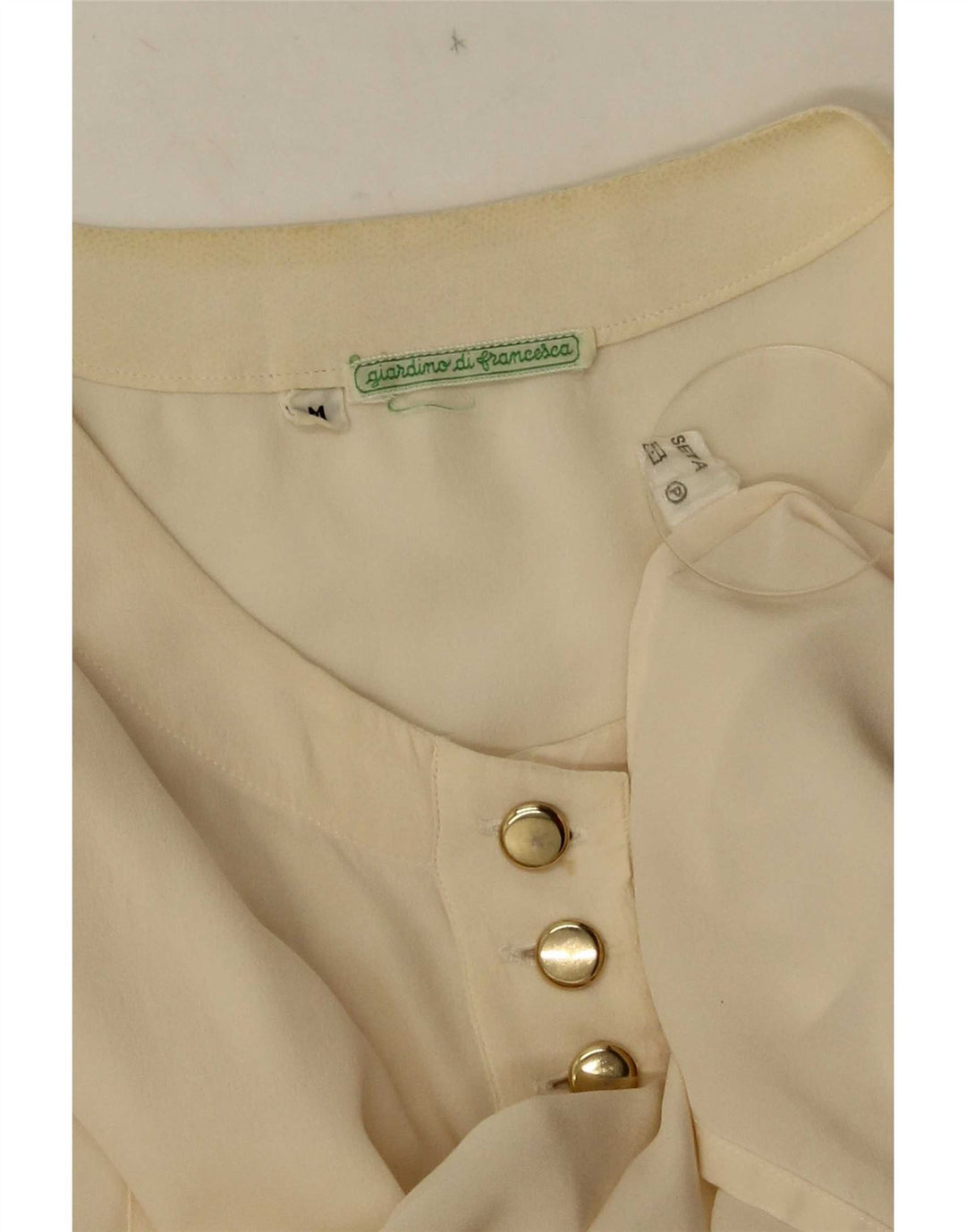 Camicetta camicia vintage da donna UK 14 seta media bianco sporco