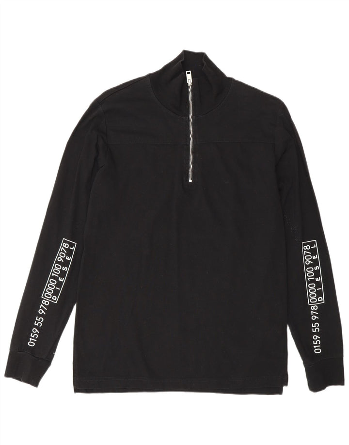 Maglione da uomo Diesel con zip grafica e collo piccolo in cotone nero