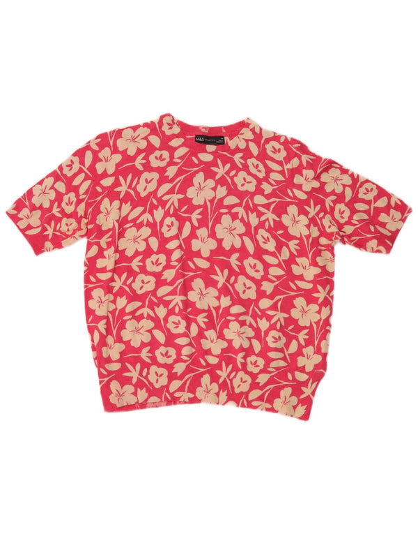 Maglione maglione con scollo a barca da donna Marks & Spencer UK 14 grande floreale rosa