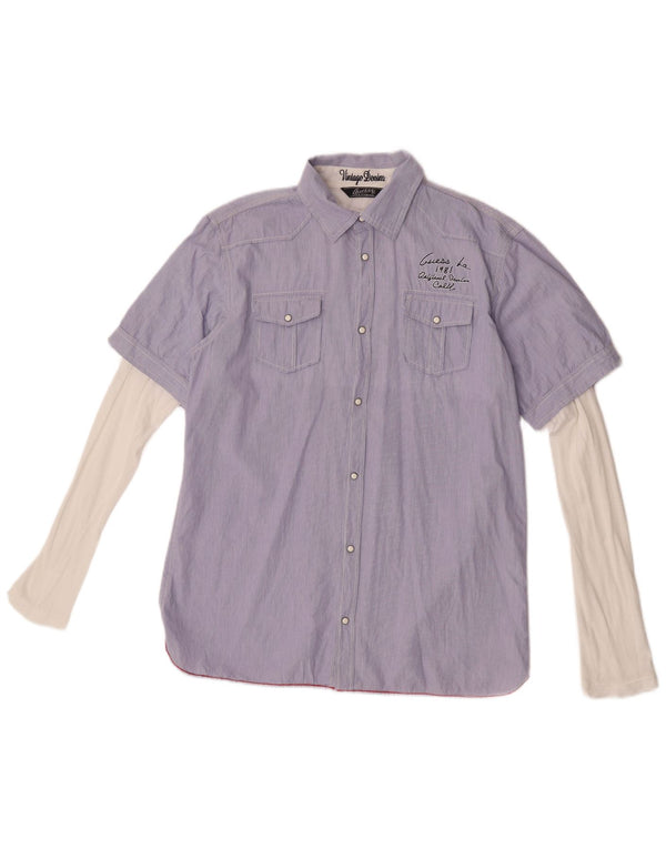 Camicia Guess California Graphic da bambino 15-16 anni in cotone gessato blu