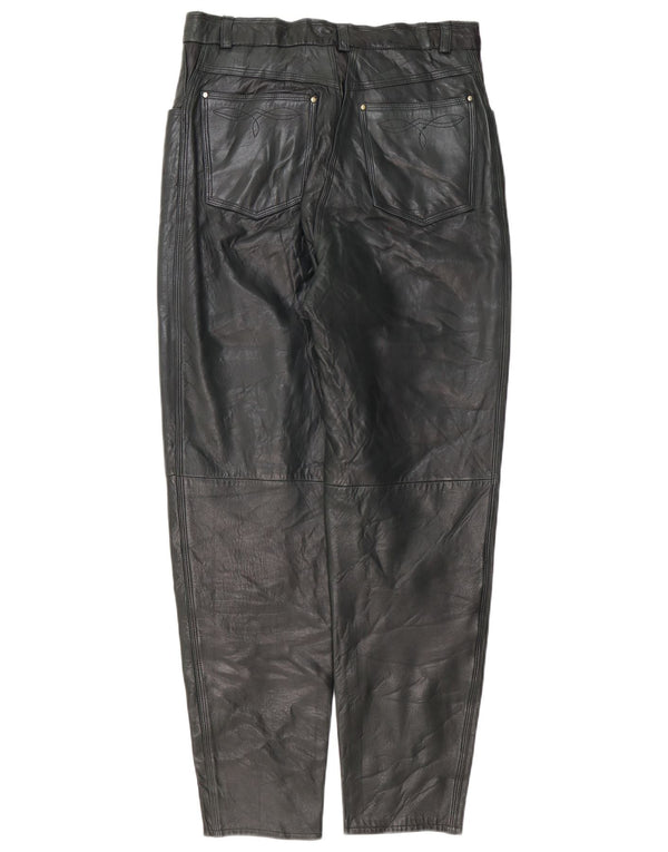 Pantaloni vintage in pelle affusolati da donna IT 42 medi W30 L30 neri