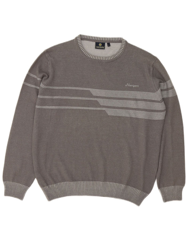 Maglione da uomo Navigare girocollo in cotone a righe grandi grigie