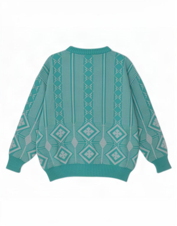Maglione da donna vintage con scollo a barca UK 16 Grande blu geometrico
