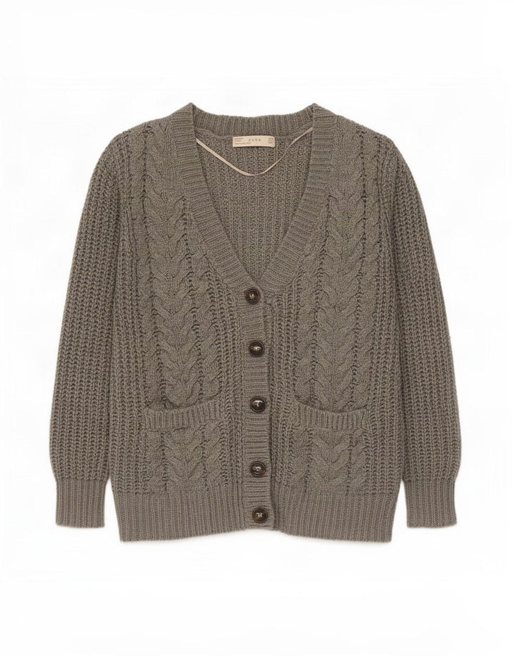 Maglione cardigan da donna Zara UK 10 piccolo grigio acrilico