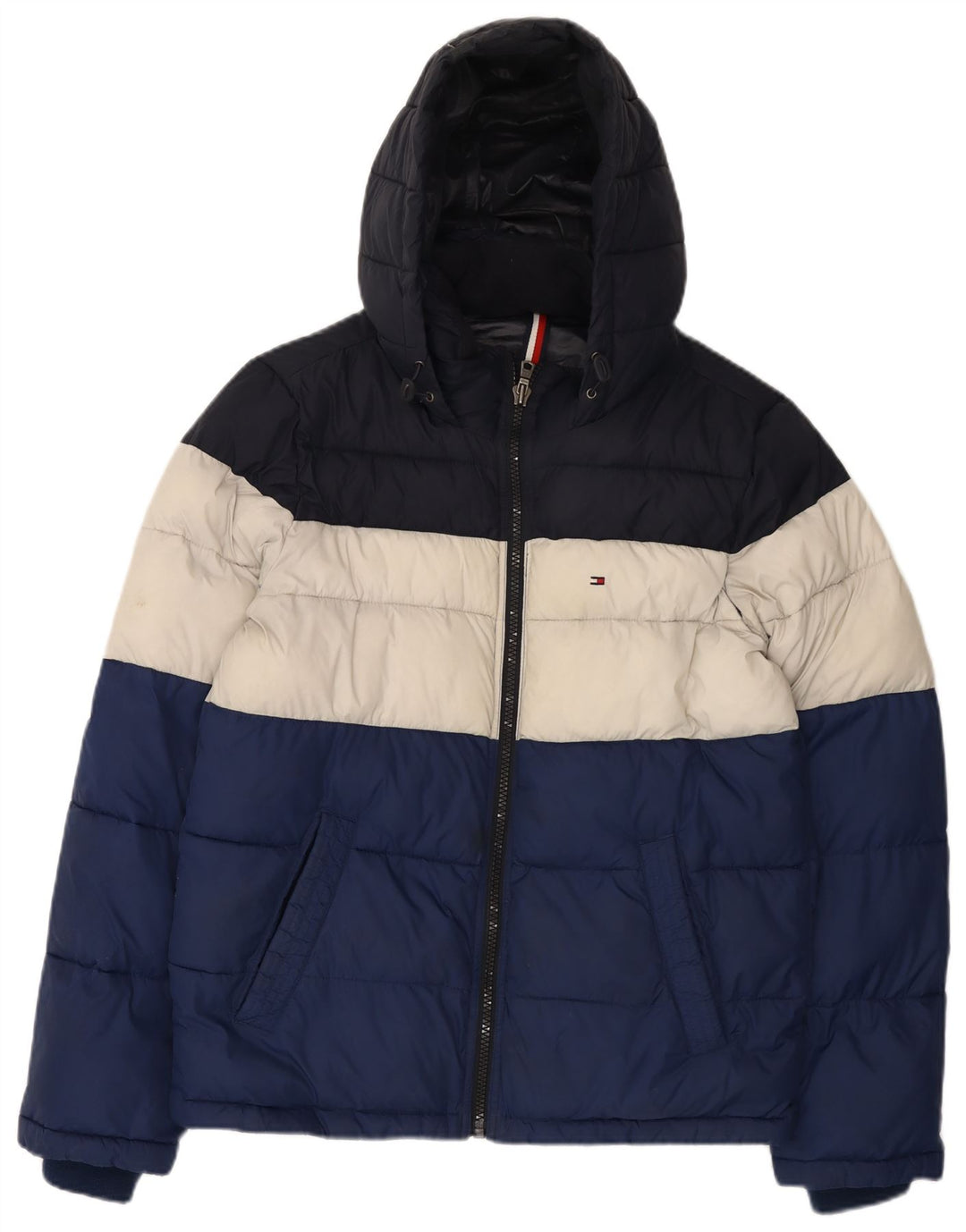 Giacca imbottita con cappuccio da uomo Tommy Hilfiger UK 36 piccola nylon multicolore