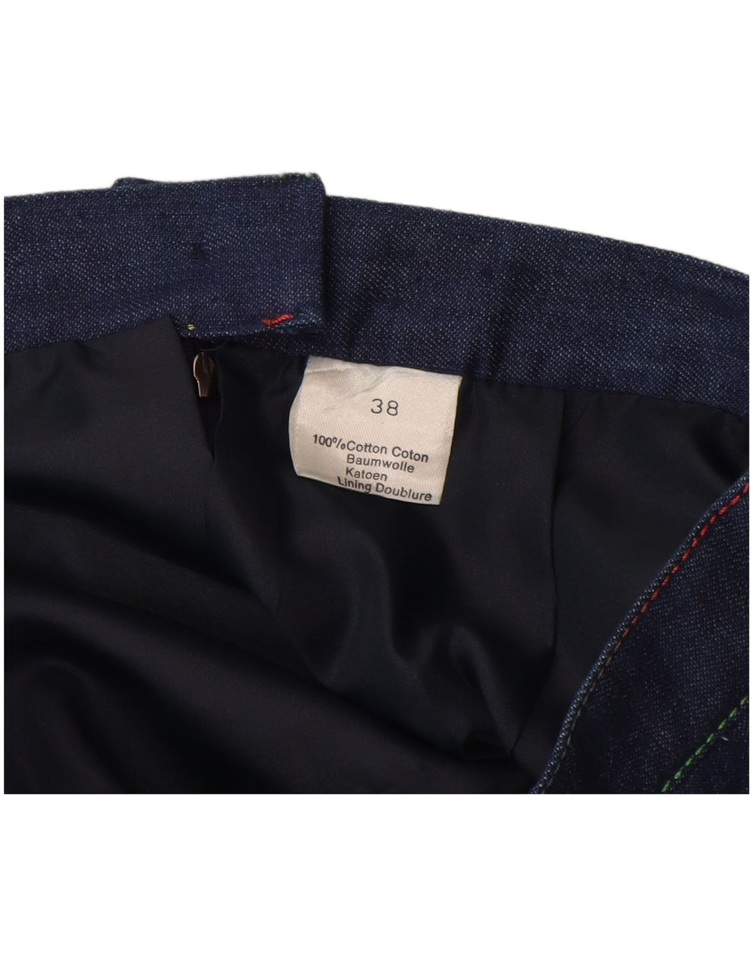 Gonna di jeans a vita alta da donna VINTAGE EU 38 medio W26 cotone blu navy