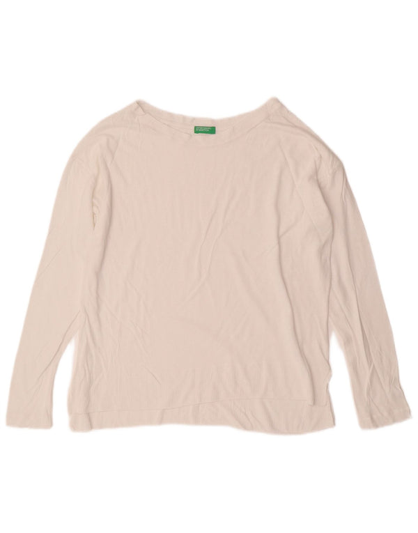 BENETTON Maglione da donna con scollo a barca UK 14 Medio Bianco