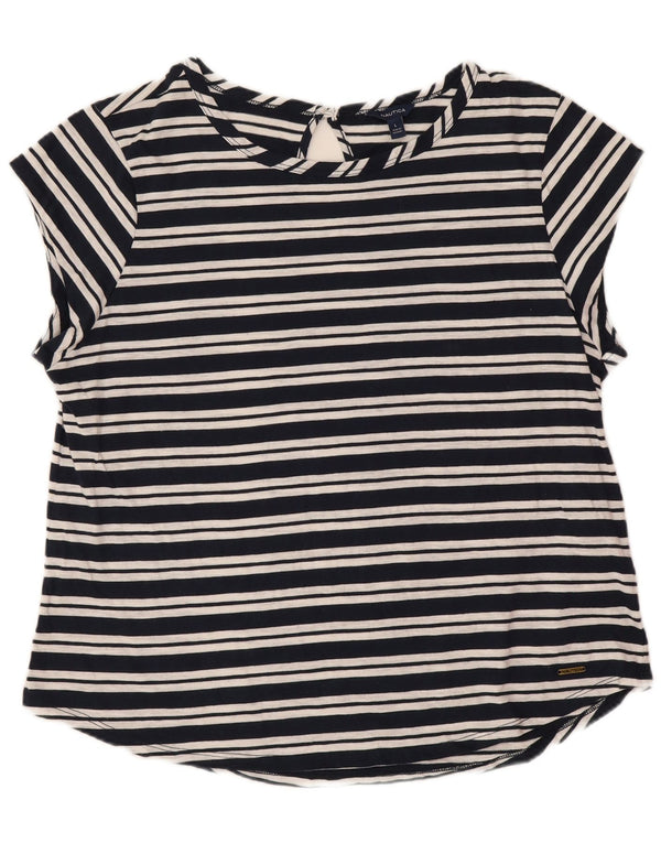T-shirt da donna Nautica Top UK 14 grande cotone a righe blu navy