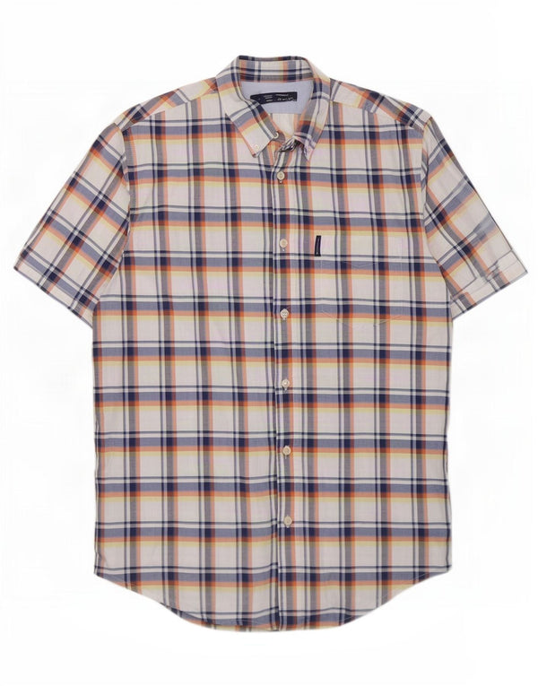 Ben Sherman Mens Short Sleeve Shirt Large Blue Check Cotton