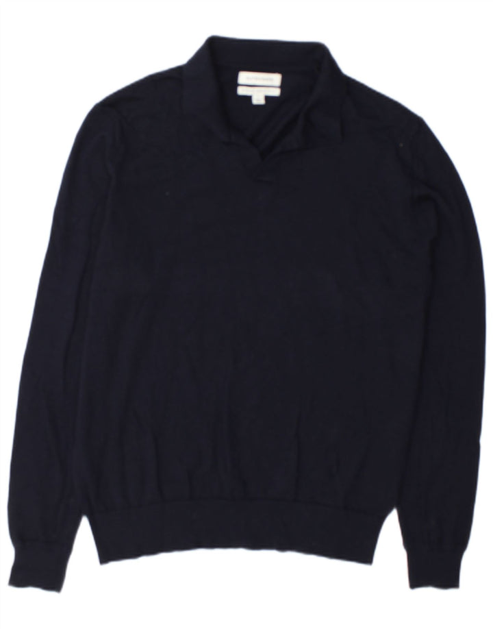 Marks & Spencer maglione da uomo con collo a polo autografo grande blu navy