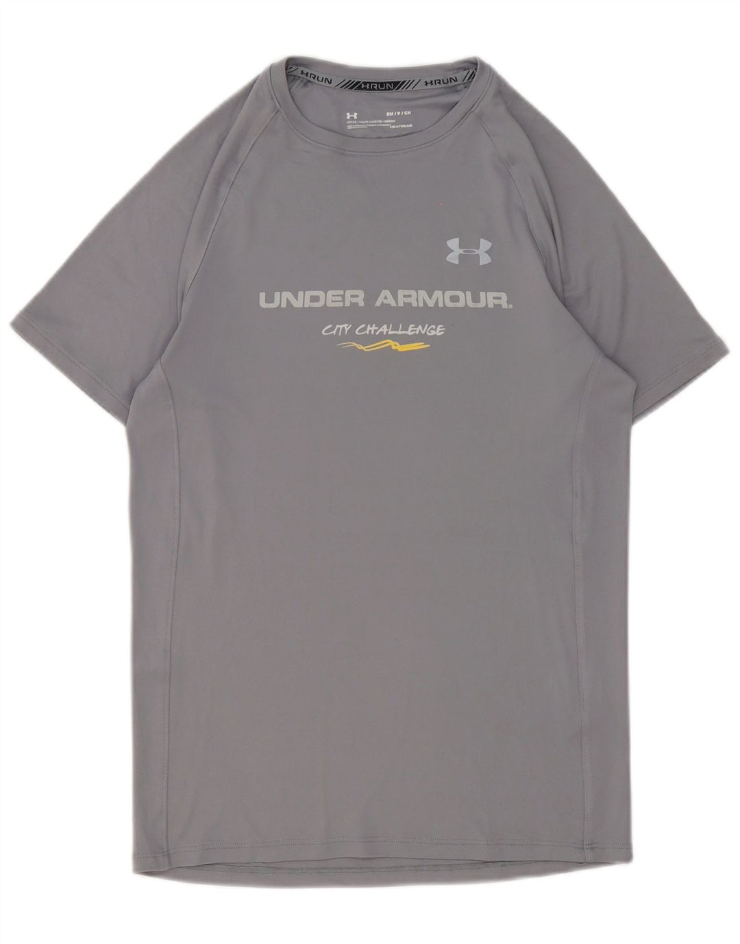 T-shirt grafica da uomo Under Armour Heat Gear Top piccolo in poliestere grigio
