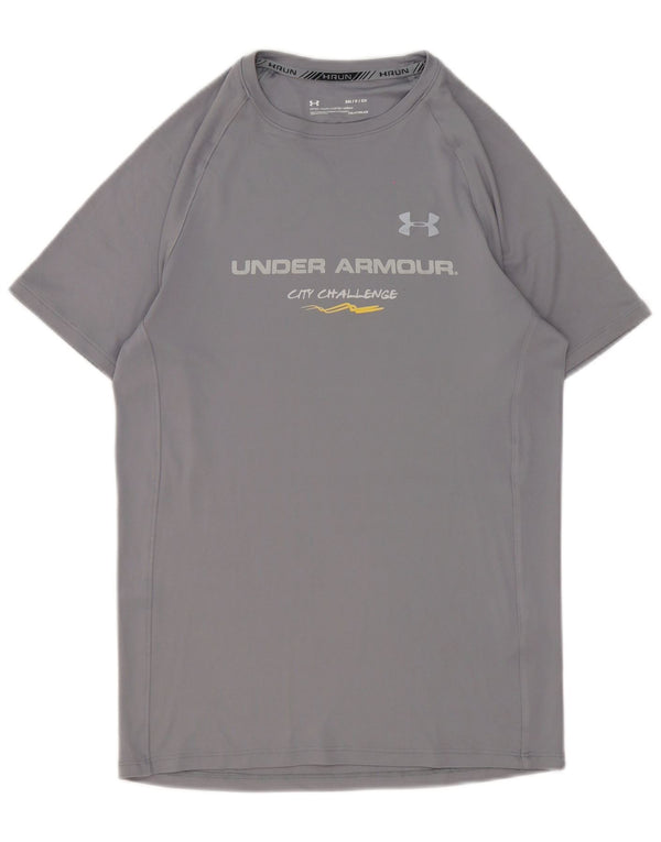 T-shirt grafica da uomo Under Armour Heat Gear Top piccolo in poliestere grigio