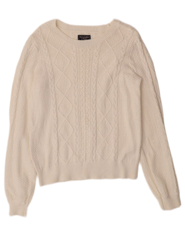 ABERCROMBIE & FITCH Maglione girocollo da donna UK 14 Medio Bianco