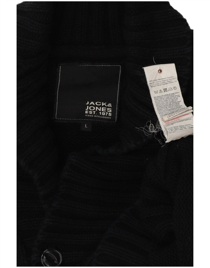JACK & JONES Maglione cardigan da uomo grande in cotone nero