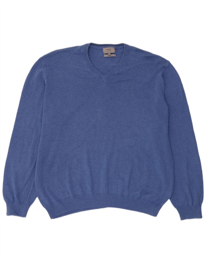 Maglione maglione con scollo a V da uomo Marks & Spencer 3XL cotone blu