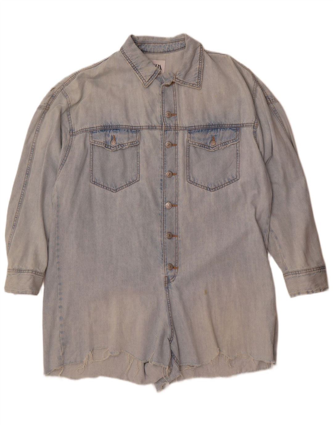 Tuta corta in denim oversize da donna Zara UK 16 grande cotone blu
