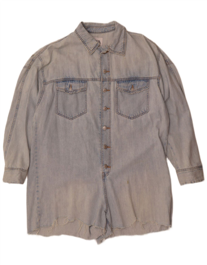 Tuta corta in denim oversize da donna Zara UK 16 grande cotone blu