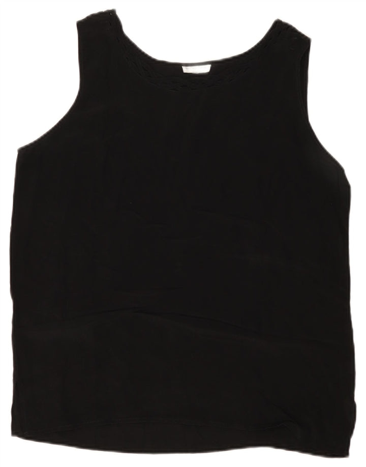 Top camicetta senza maniche da donna VINTAGE UK 14 seta nera media