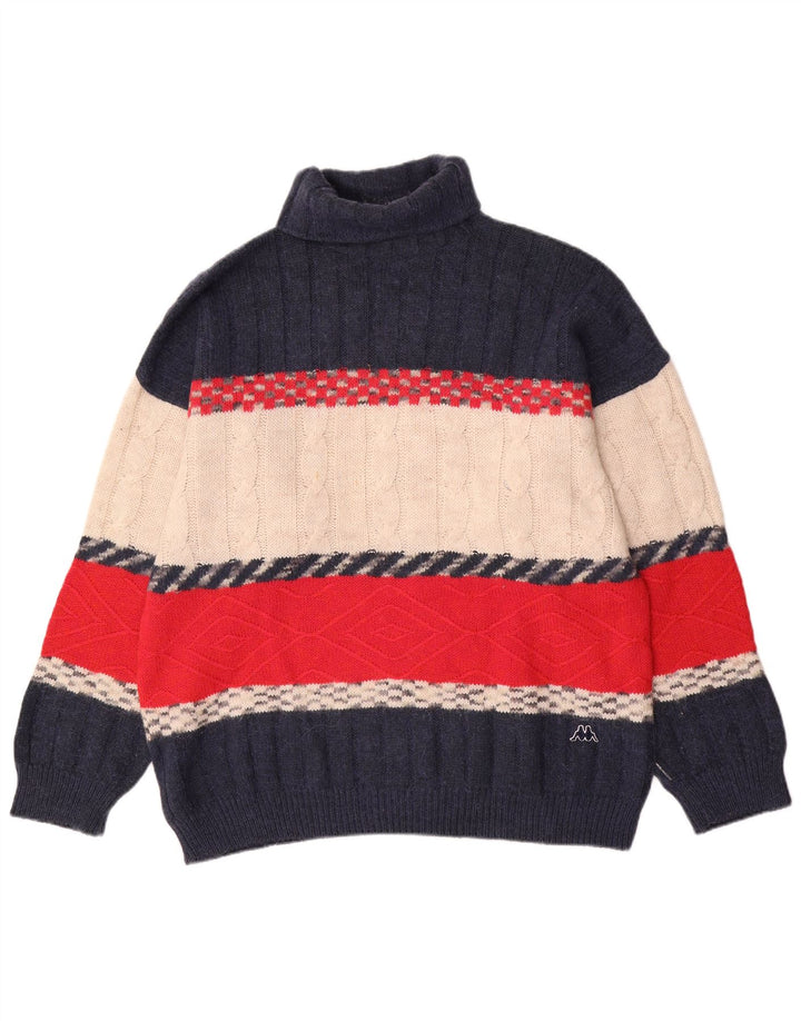 Maglione Kappa da uomo con collo alto e maglione XL in lana color block blu navy