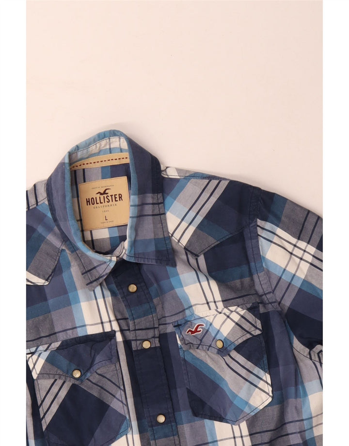 Camicia da uomo HOLLISTER grande in cotone scozzese blu navy