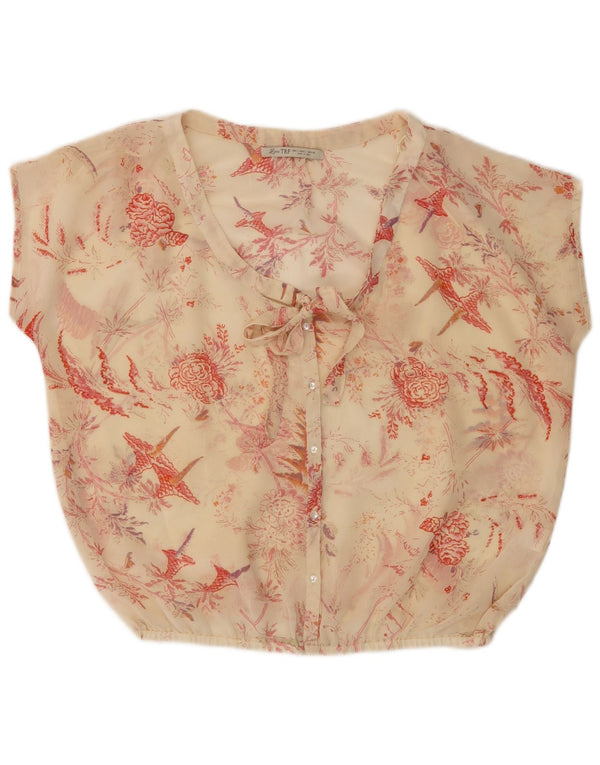 Camicetta a maniche corte da donna Zara UK 16 Grande poliestere floreale beige