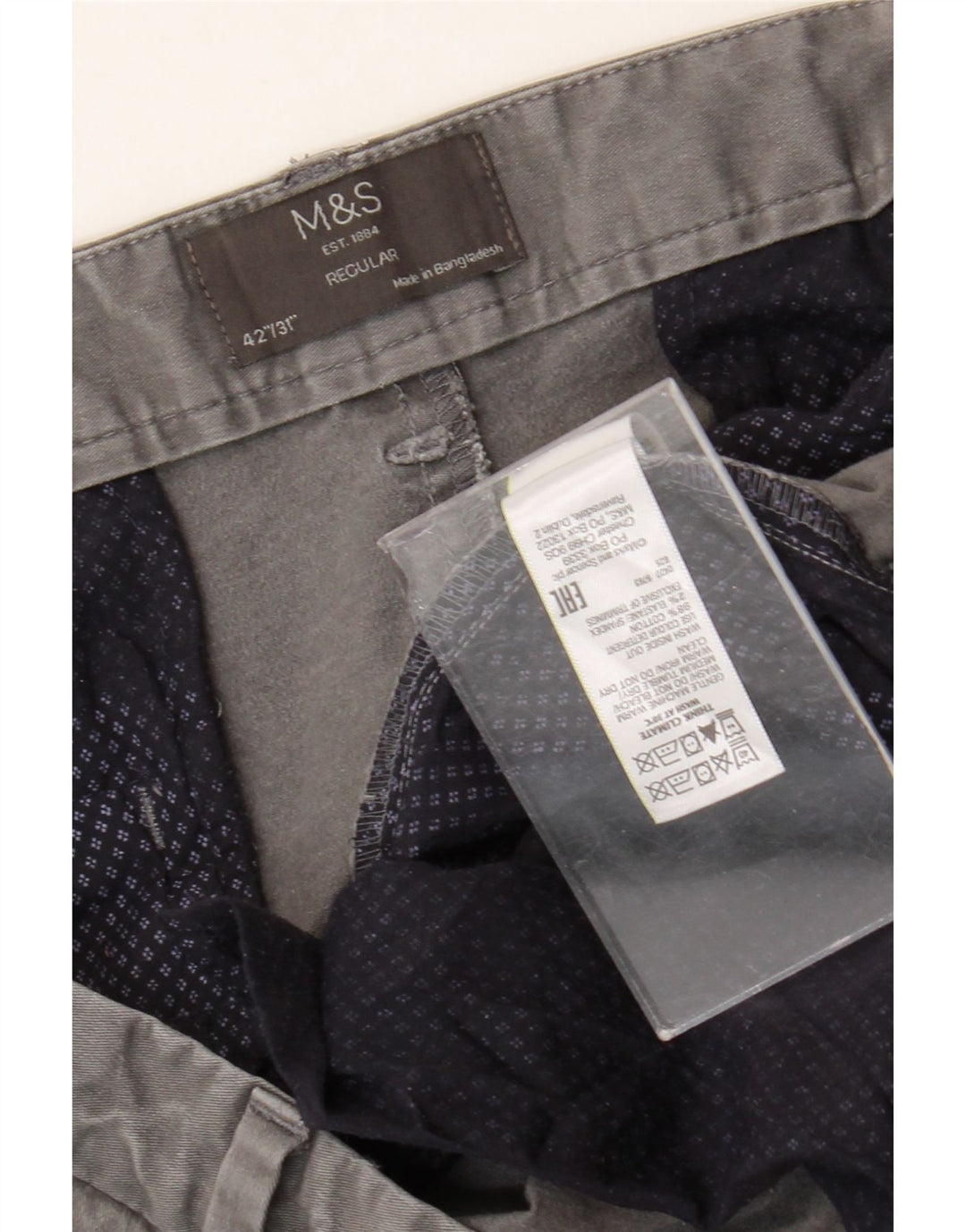 Pantaloni chino vestibilità regolare da uomo Marks & Spencer W42 L31 cotone grigio