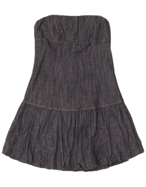 Mini abito senza spalline in denim vintage da donna UK 14 grande cotone blu navy