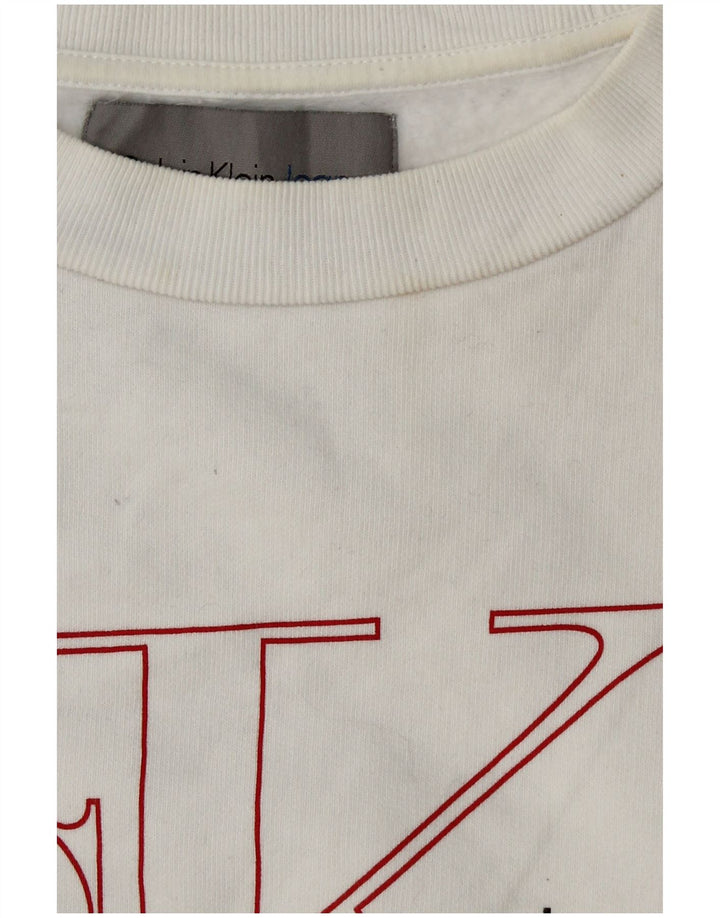 CALVIN KLEIN JEANS Felpa con grafica corta da donna UK 6 XS Bianco