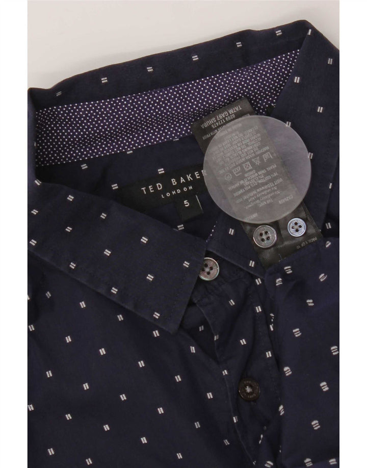 Camicia da uomo Ted Baker taglia 5 XL cotone maculato blu navy