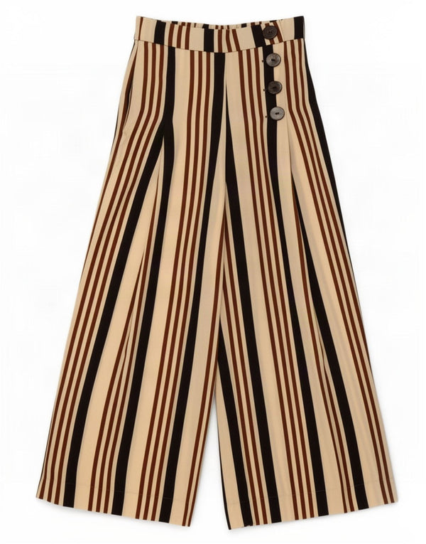 Zara Womens Wide Leg Casual Trousers XS W24 L24 Beige Striped Polyester