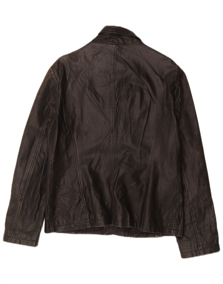 Giacca in pelle da donna vintage UK 14 in pelle nera media