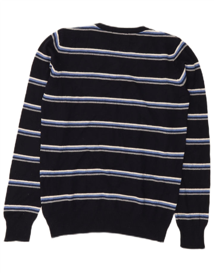 Maglione maglione con scollo a V per ragazzi Woolrich 11-12 anni in lana a righe blu navy