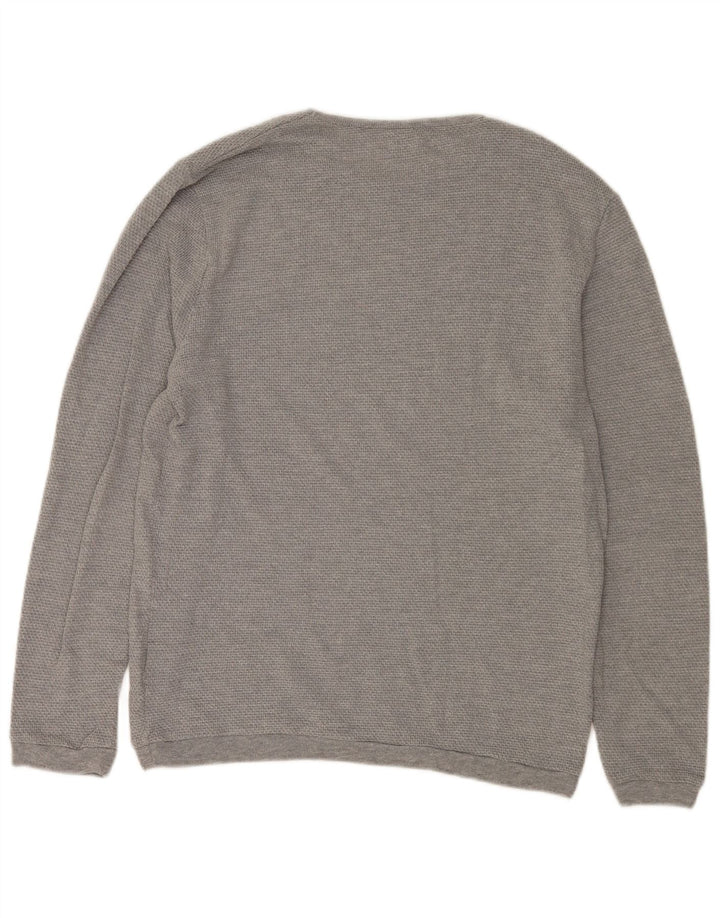 Maglione maglione girocollo da uomo Zara grande in cotone grigio