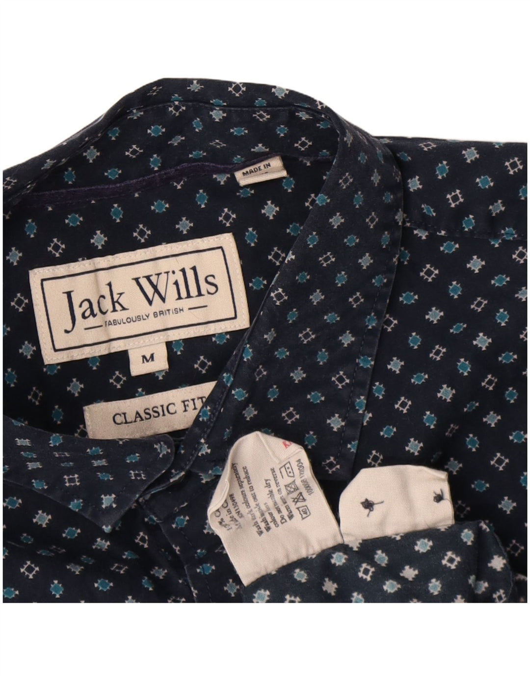 Camicia da uomo classica Jack Wills in cotone geometrico blu navy medio
