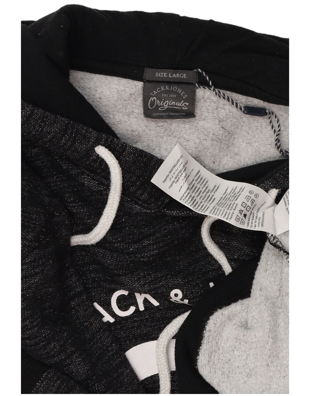 JACK & JONES Felpa con cappuccio grafica da uomo, grande, in poliestere chiazzato grigio