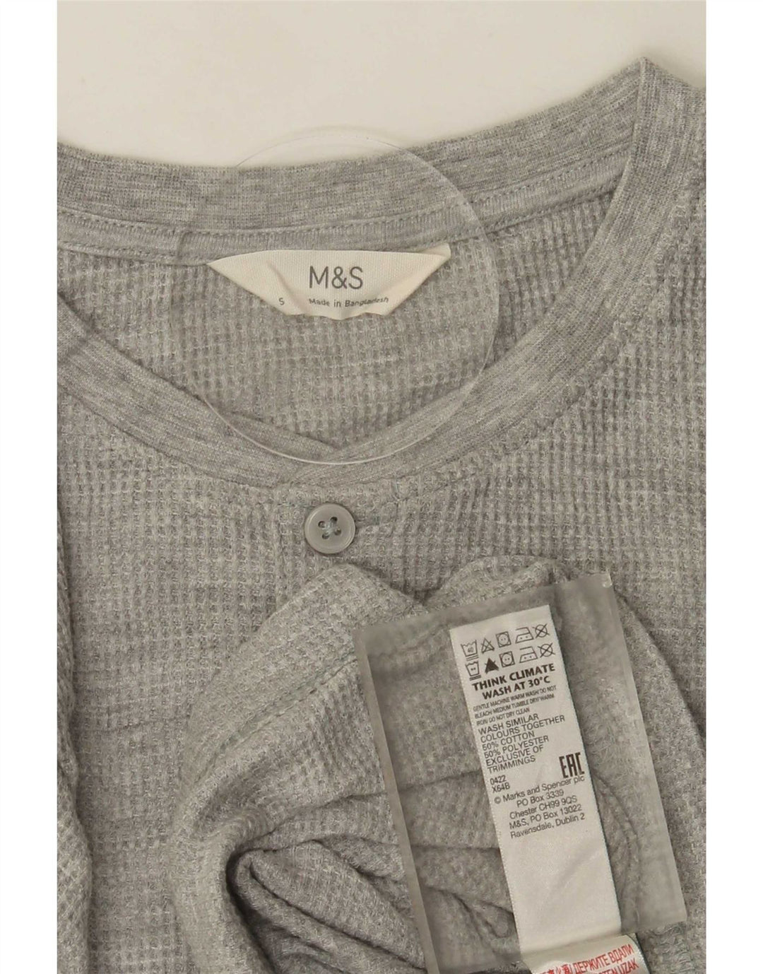 Marks & Spencer Top da uomo a maniche lunghe piccolo in cotone grigio