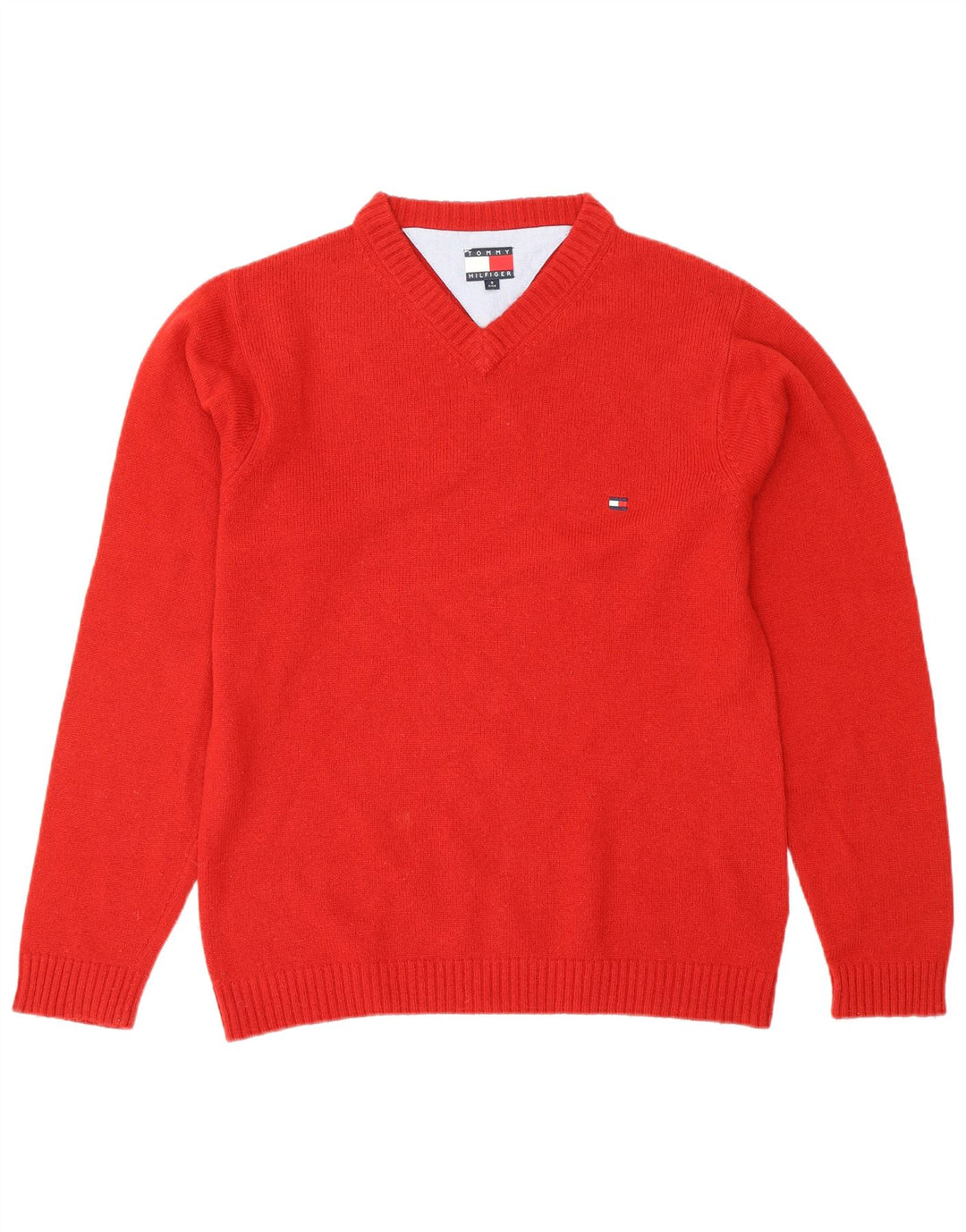 TOMMY HILFIGER Maglione da uomo con scollo a V piccolo rosso in lana d'agnello