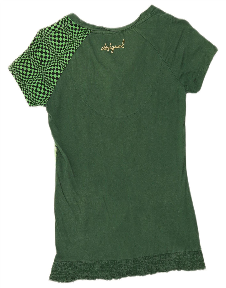 DESIGUAL T-shirt grafica da donna Top UK 8 Small Green Floral