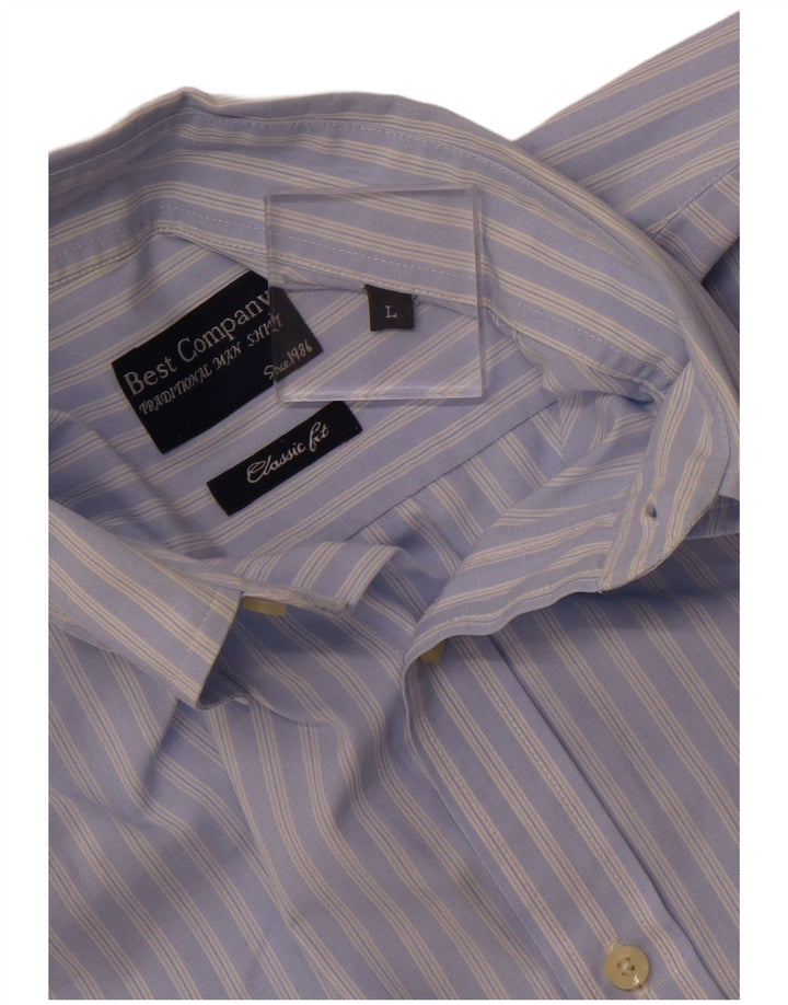 BEST COMPANY Mens Classic Fit Shirt Large Blue Striped