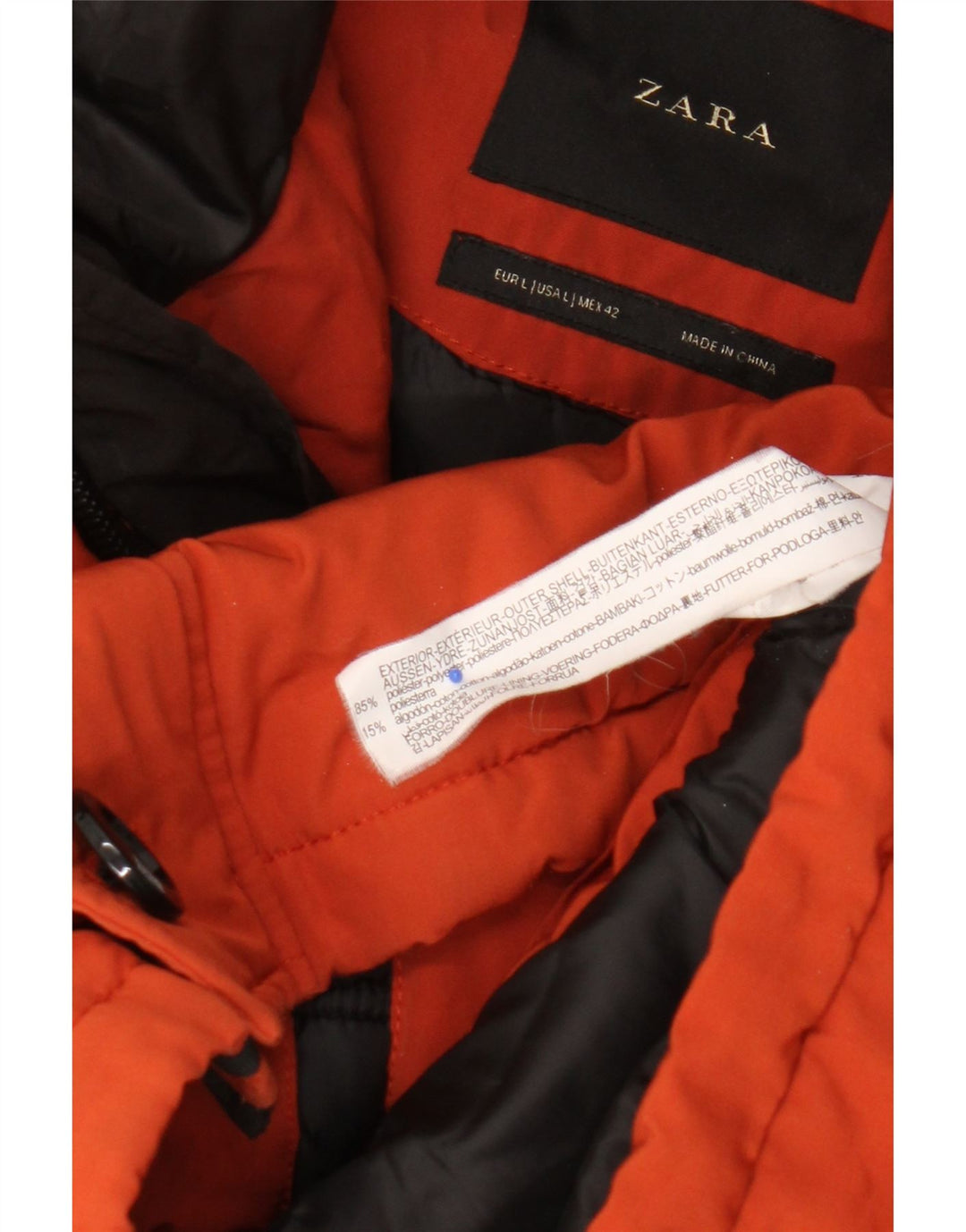 Giacca imbottita con cappuccio da uomo Zara UK 40 grande poliestere arancione