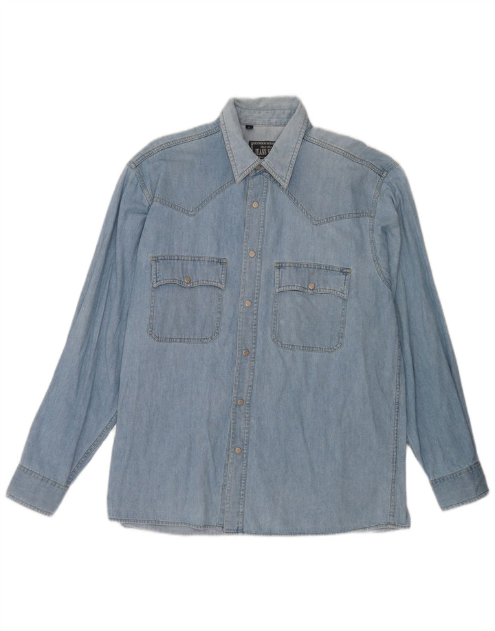 Camicia di jeans vintage da uomo grande in cotone blu