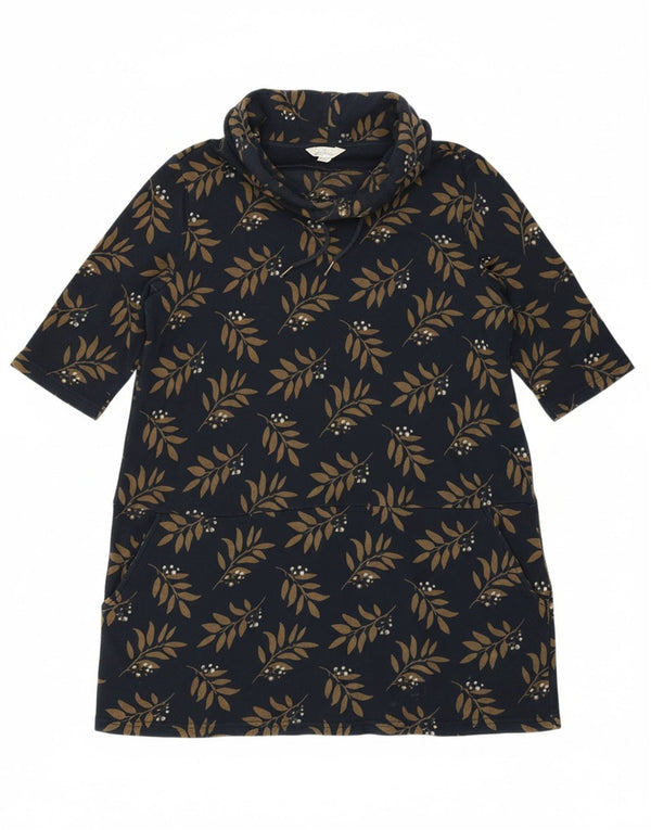 SEASALT Womens 3/4 Sleeve Jumper Dress UK 14 Large Navy Blue Floral